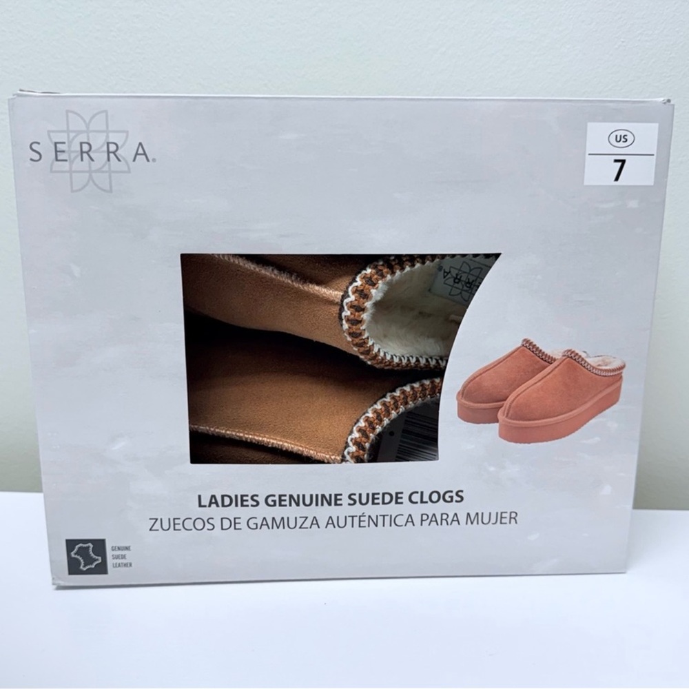 New in Box! SERRA Women's Beige Genuine Suede Slip On Platform Clogs in size 7